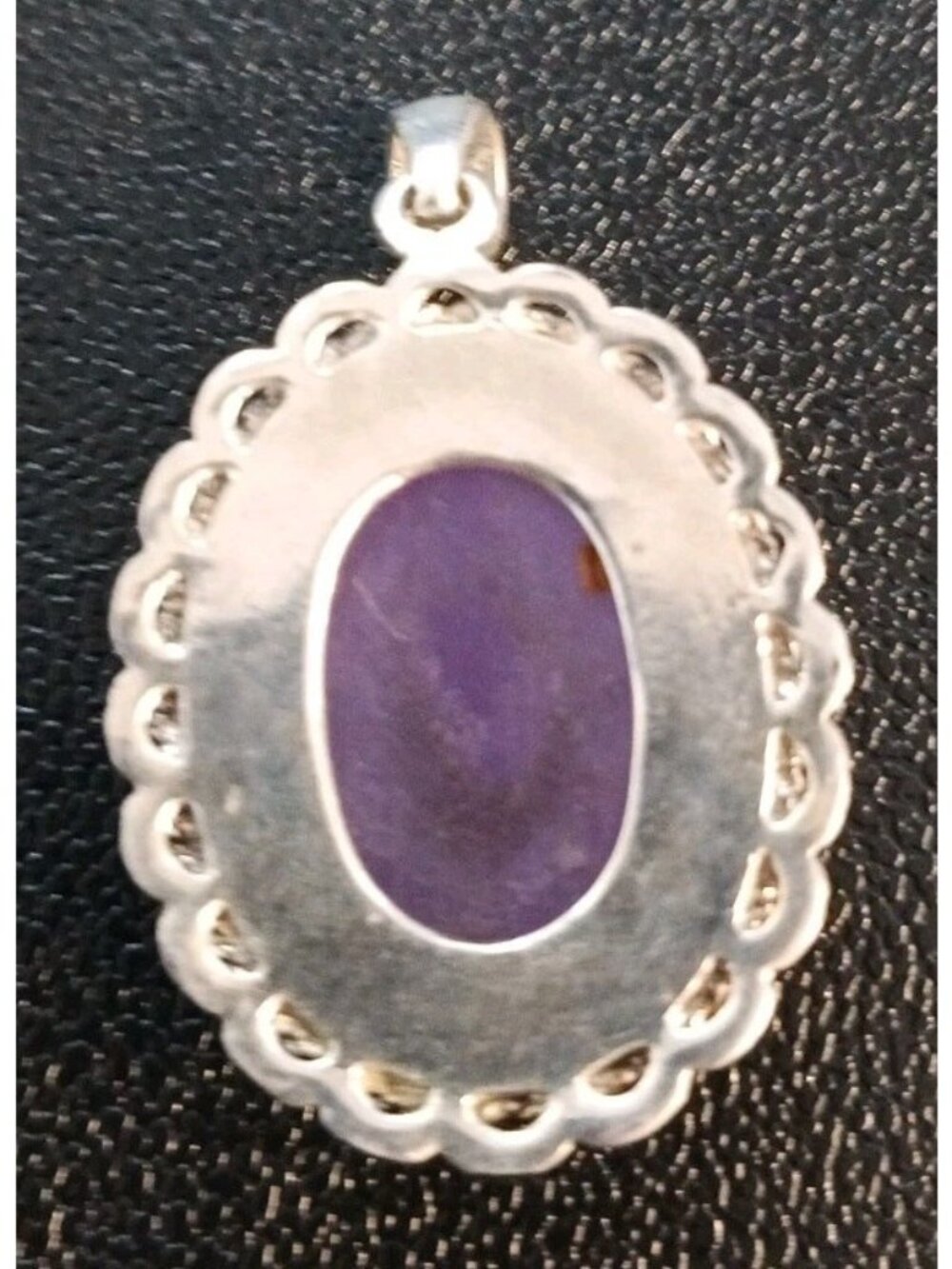 VINTAGE ITALIAN STERLING SILVER OVAL LAVENDER GEM PENDANT (R-7) - Picture 2 of 2